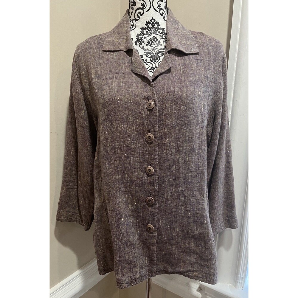 Flax 100% Linen Jacket Womens Medium Lt Purple Button Up Blazer Lightweight